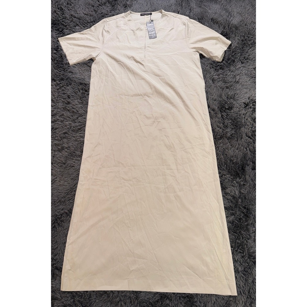 Incerun Mens Kaftan Thobe L Beige Polyester Spandex Short Sleeve Zipper Neck